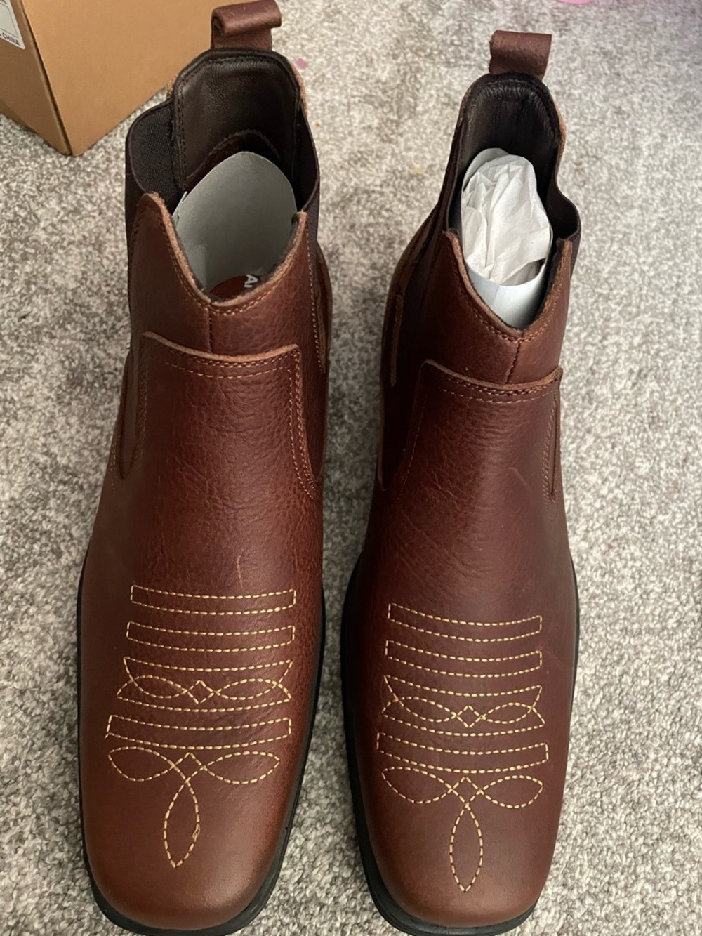 Arcbrothers Brown Leather Square Toe Chelsea Boots Mens - Picture 4 of 17